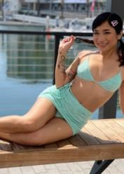 Asian girl Avery Black models a bikini at a marina before POV sex