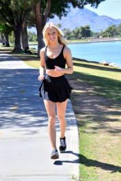 Beautiful young blonde Sveda shows off her big booty & her tiny tits