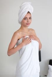 Big titted teen Mila Azul showcases her sweet pussy after bathing duties