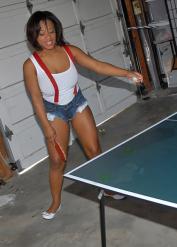 Black teen Yasmine Loven bares her big natural tits after game of table tennis