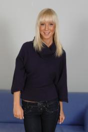 Blonde newbie Natali Blond unveils her big tits & hot feet at the casting
