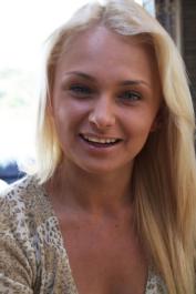 Blonde Russian Ivana Sugar strips to her sexy jean shorts and high heels