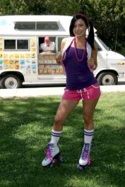 Brunette teen Ashli Orion seduces an ice-cream truck driver and fucks his dick