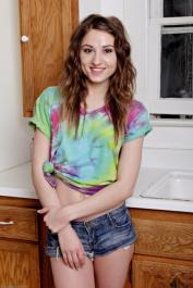 Cute amateur teen Shiloh Sharada strips & touches her pink twat in the kitchen