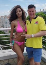 Ebony hottie Tina Fire flaunts her saggy tits before getting into a threesome