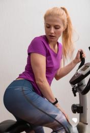Fit beauty Jadeite White strips during her workout and flaunts her hairy cunt