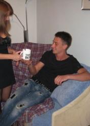 Horny college girl seduces her man in a black dress and pantyhose