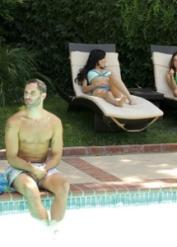 Horny girls Savannah Sixx & Lily Glee seduce a hunk while hanging at the pool