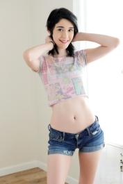 Hot coed Ivy Aura peels off to show flat chest and masturbate her shaved muff