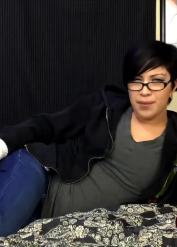 Latina MILF Cassandra Cain holds her stinky sneakers while fully clothed