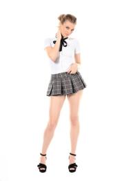Leggy girl Sophie Sparks peels off her school uniform to masturbate