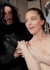Nude female Scarlett Fay gets sexually intimate with cosplay attired man
