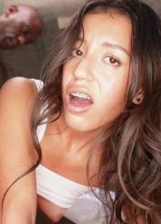 Petite girl Amira Mae has interracial sex inside of a vehicle after a pickup