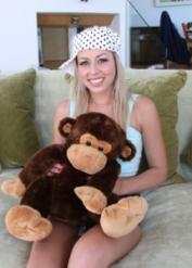 Petite teen Zoey Monroe shows her pink holes & enjoys POV hardcore anal sex