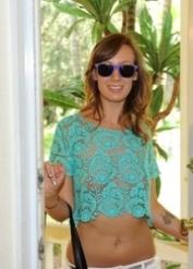 Playful babe Marissa Banks stripping and teasing her pussy