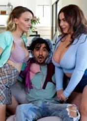 Pristine Edge & Natasha Nice flash their breasts while seducing a young man