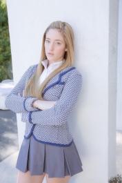 Schoolgirl Casana Lei releases her swollen pussy lips from white cotton undies