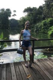 Sexy brunette Jill Kassidy shows her hairy pussy while on vacation