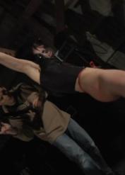 Slim brunette girl Miho Lechter gets roughly gagged & tied up naked