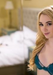 Slim teen Lyra Law and Ivy Jones discards her lingerie to go nude in heels