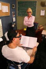 Teacher Tyann Mason punishes her student for eating during a class & fucks him