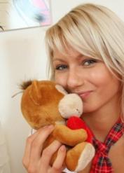 Young blonde Pinky June gets cum on tits after sexual relations with boyfriend